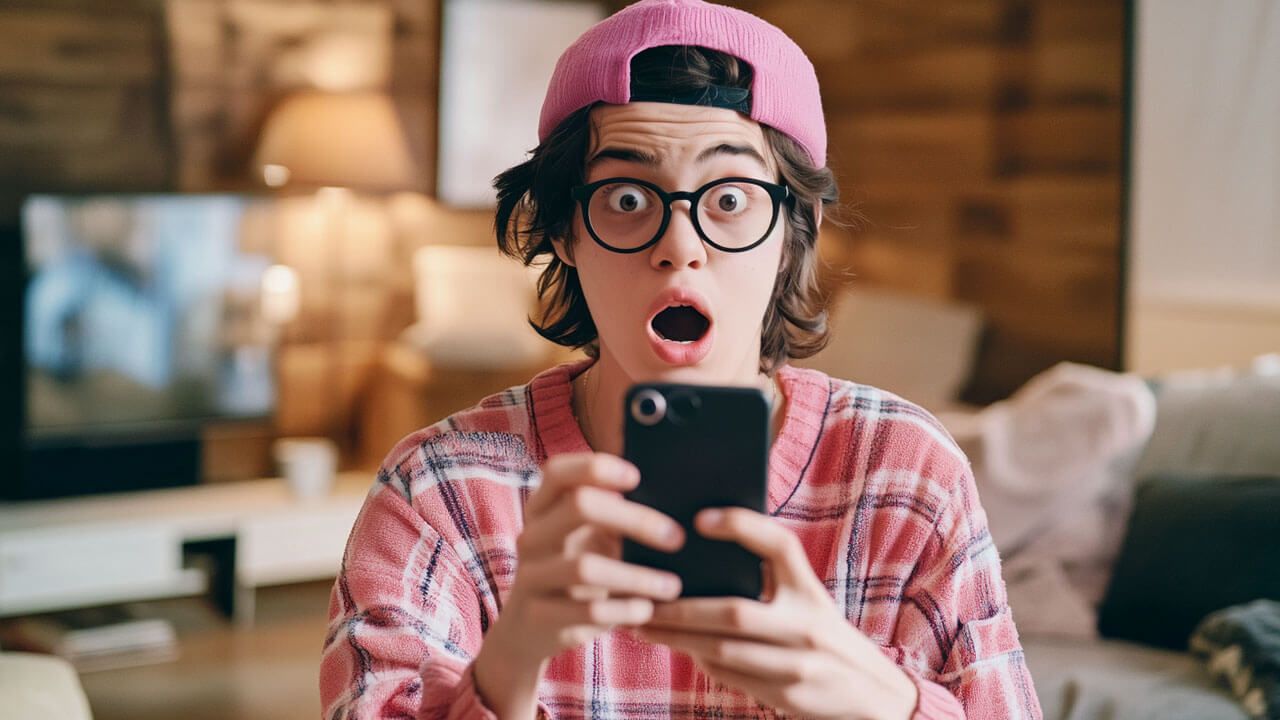 Creator flipping camera with surprise