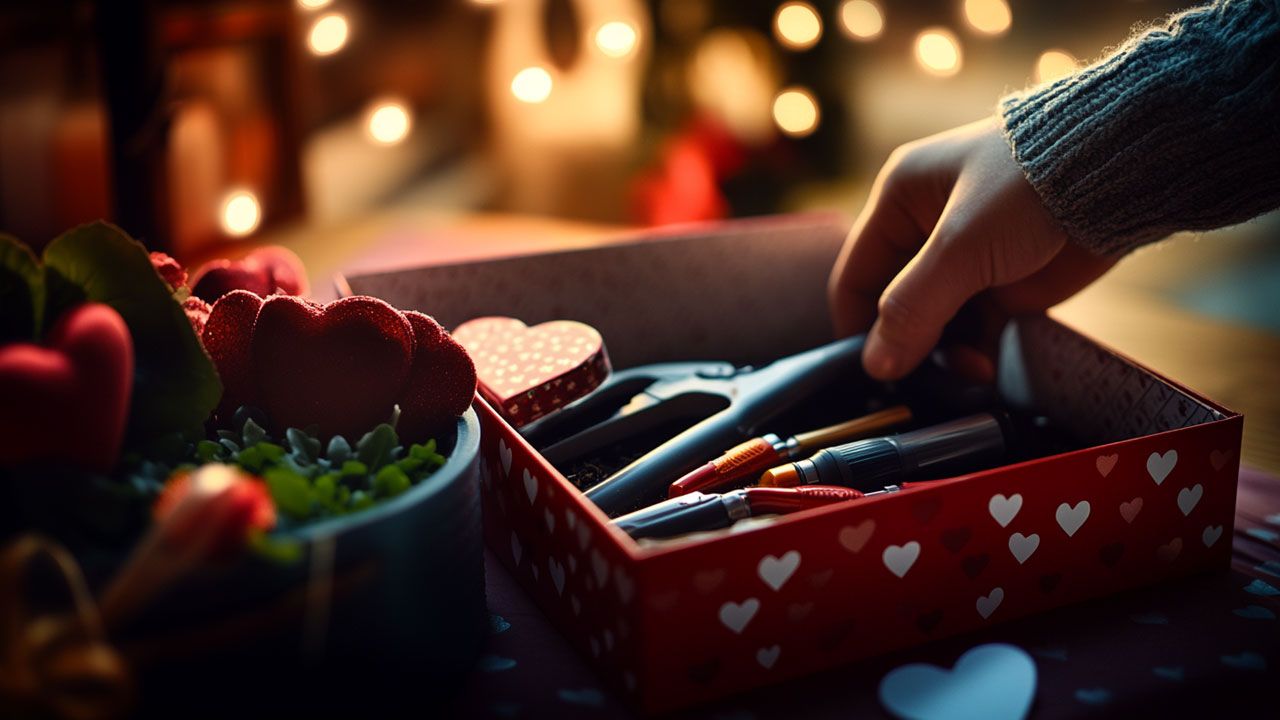 Person opening Valentine’s gardening tools