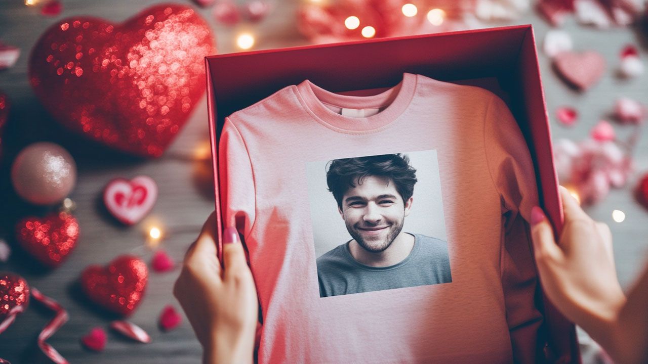 Person opening custom Valentine’s shirt