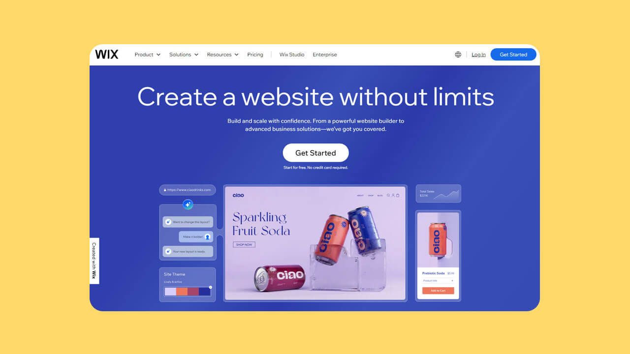 Screenshot of Wix website