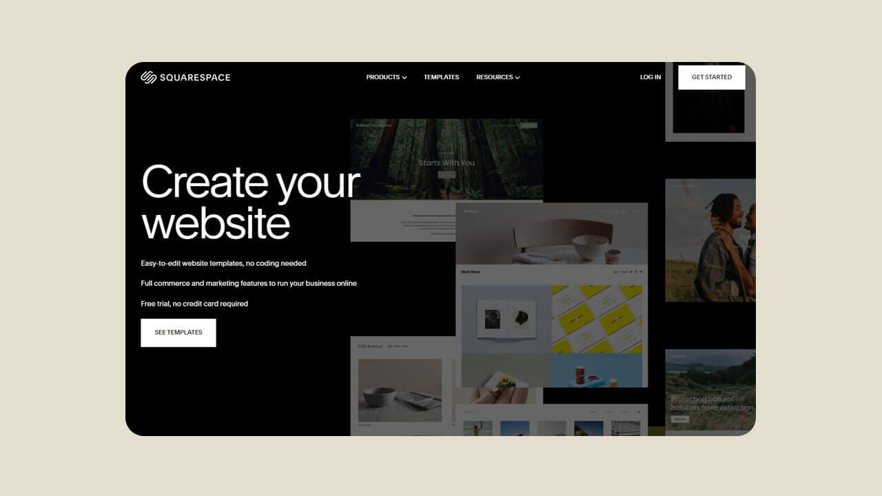 Screenshot of Squarespace website