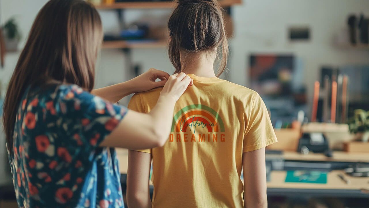 Back logo placement on t-shirt