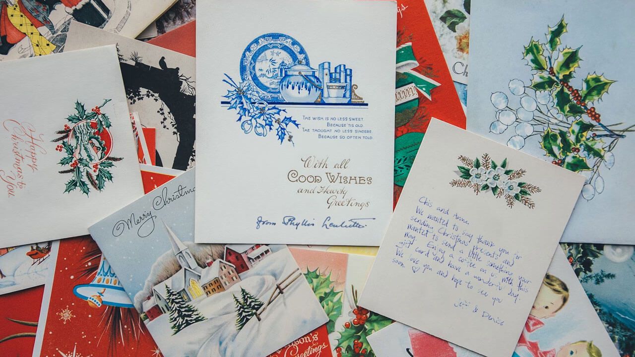 Holiday greetings with festive decorations