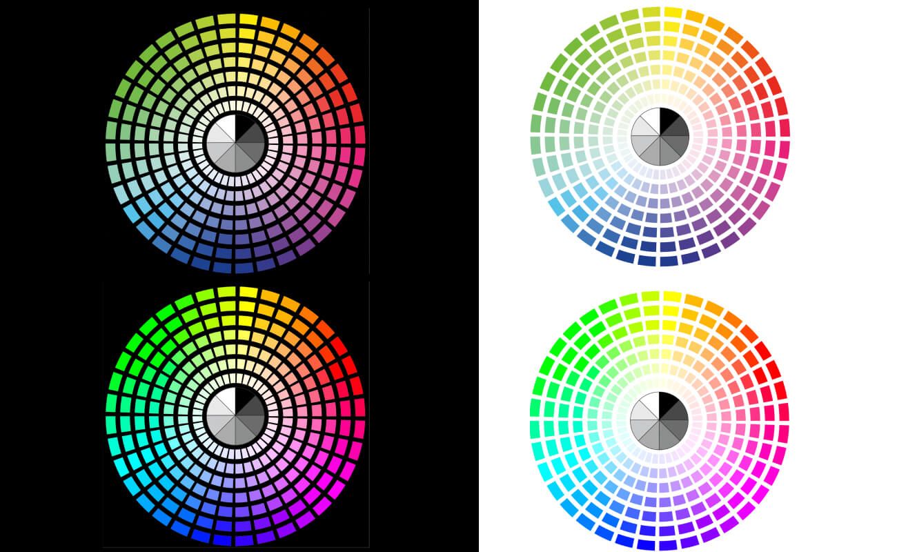 Colour wheels showing colour backgrounds