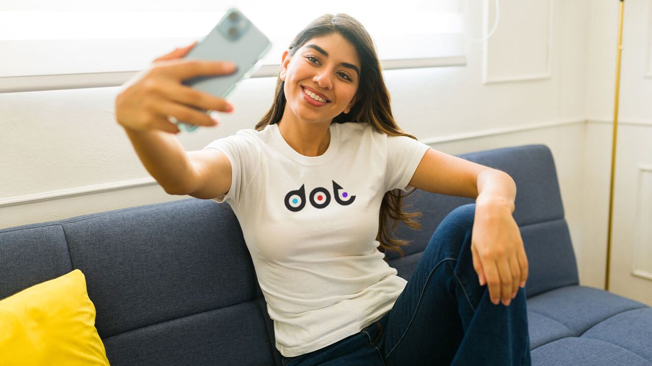 Customer sharing t-shirt selfie