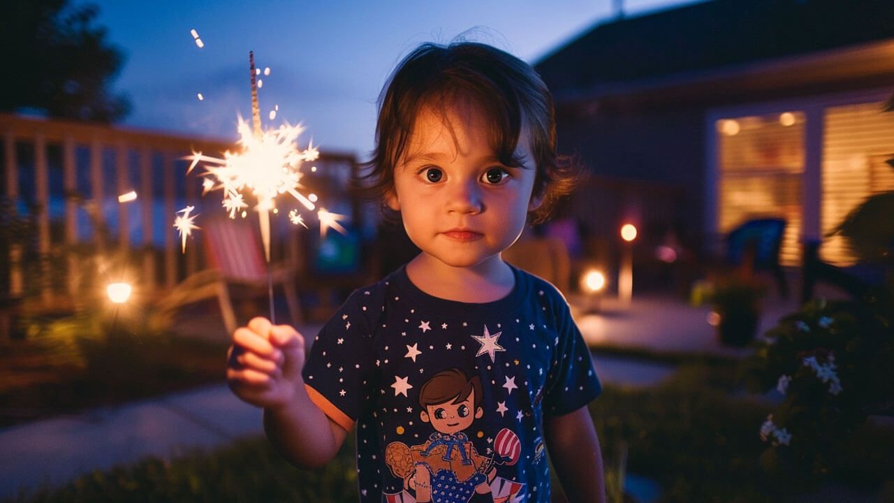 Child with sparklers on July 4th