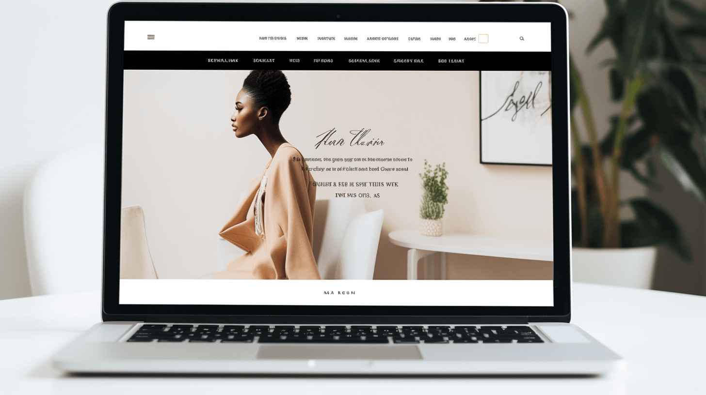 a modern, sleek fashion website interface displayed on a computer screen
