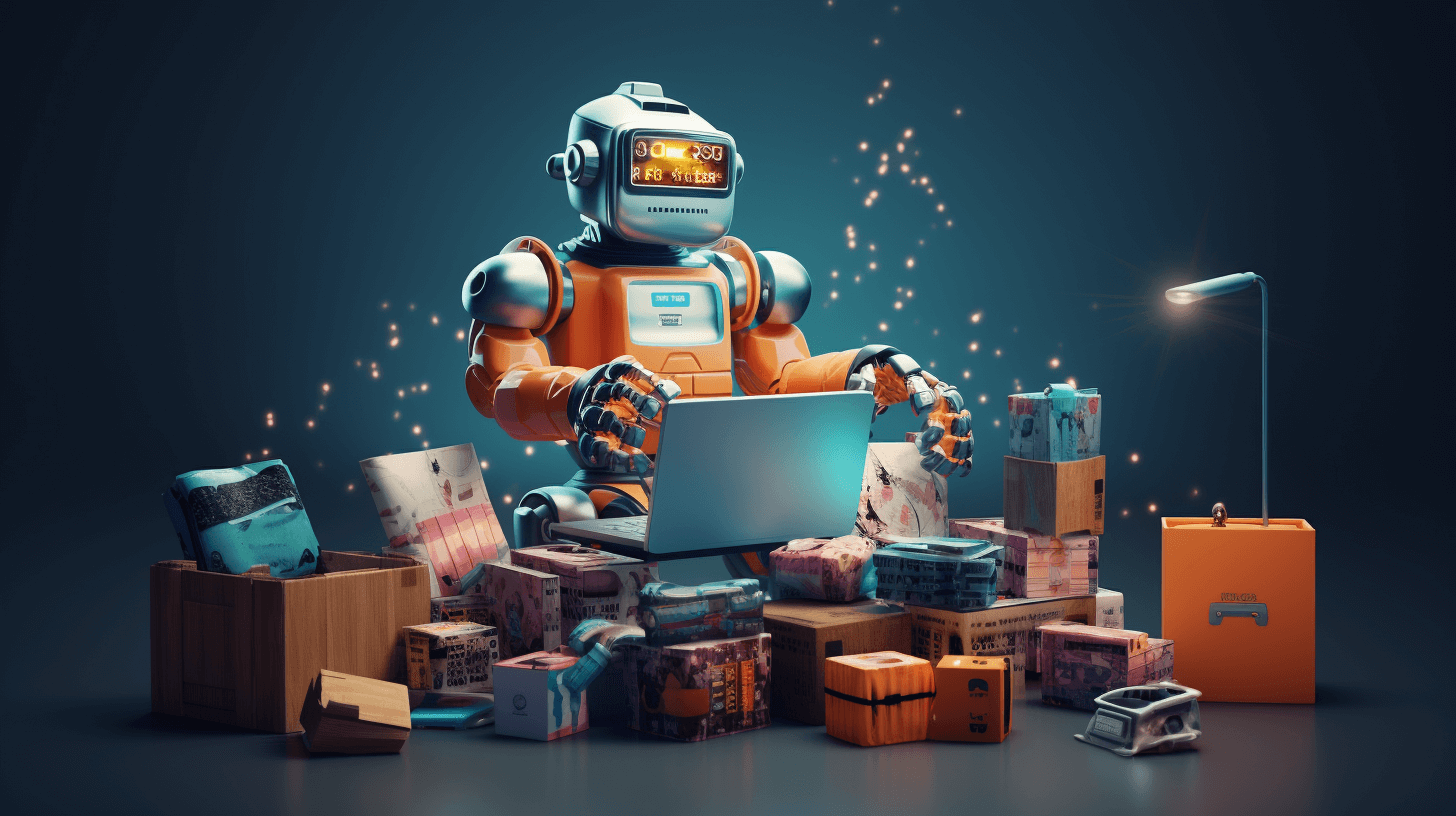 a modern computer setup with icons representing artificial intelligence and ecommerce