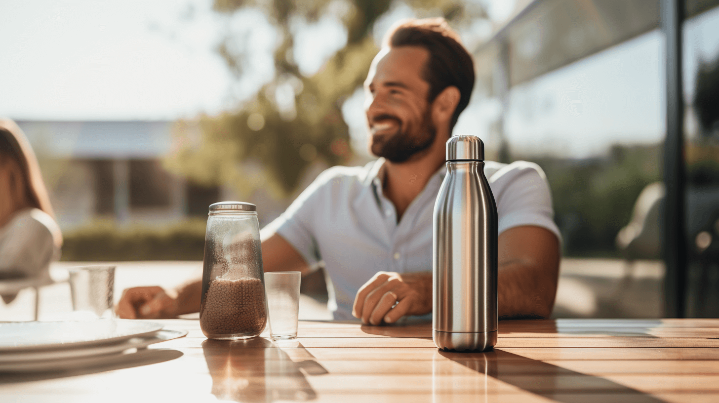 Dad using sustainable bottle