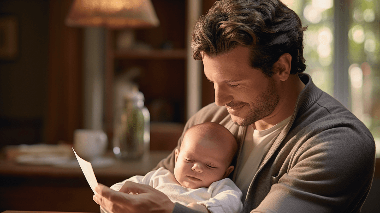 New dad holding baby card