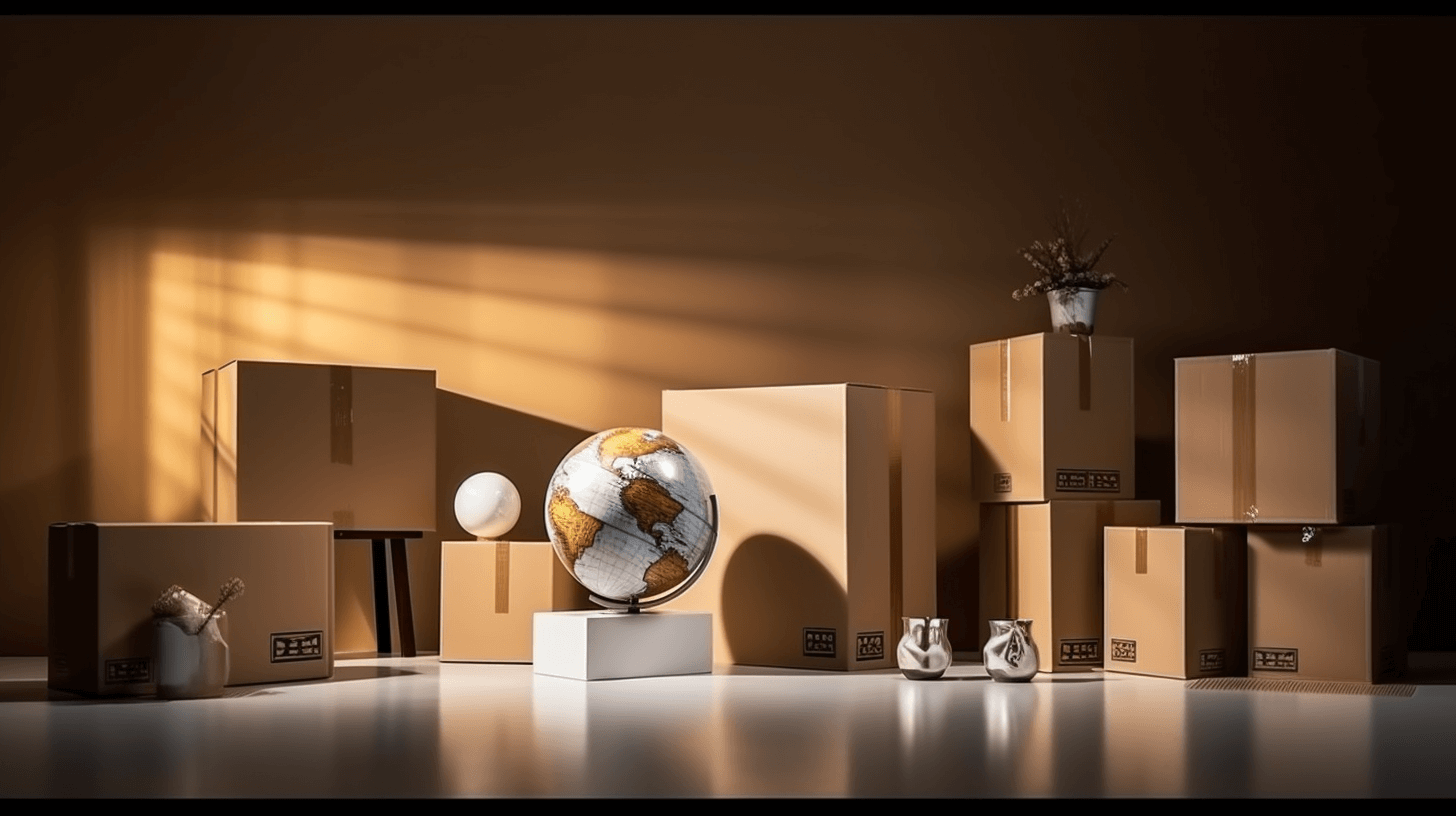 Globe with shipping boxes