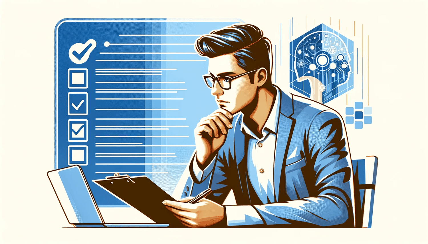 a focused professional looking at a notebook/computer screen