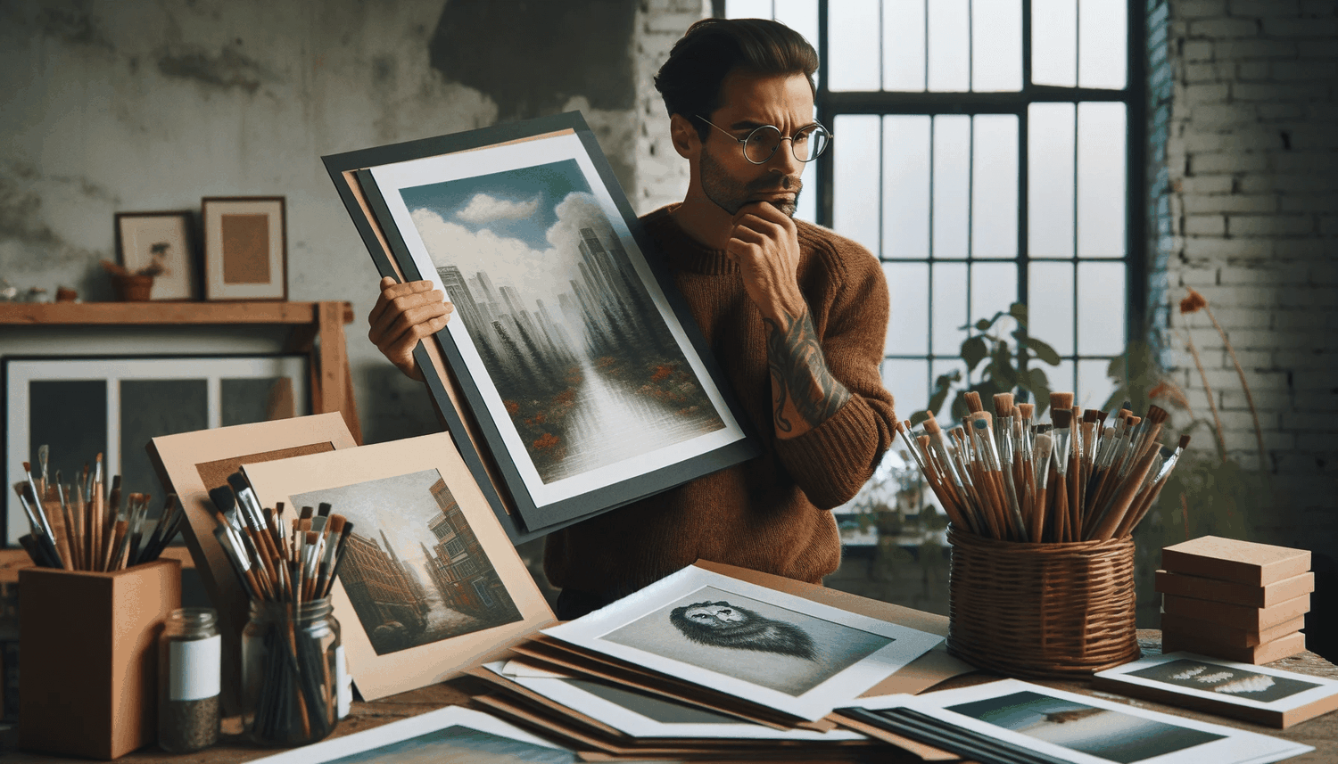 an artist contemplating pricing options for their art prints / an infographic detailing different pricing strategies for art prints