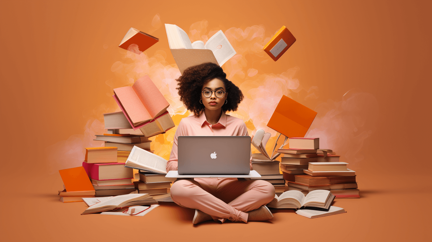 an ecommerce professional focused on their computer, surrounded by notebooks and branding materials