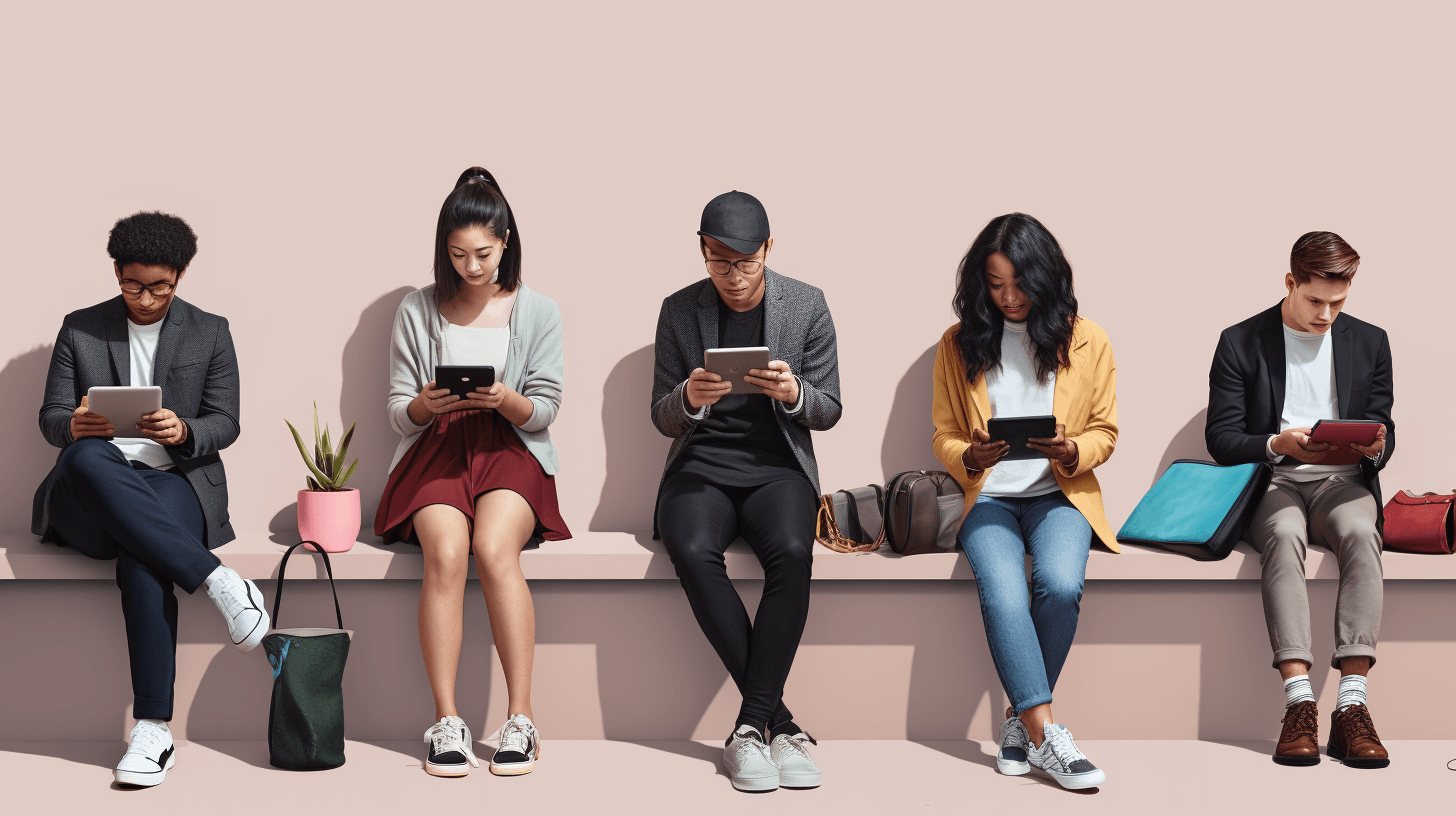 diverse group of people using various digital devices / an infographic highlighting key components of multilingual marketing