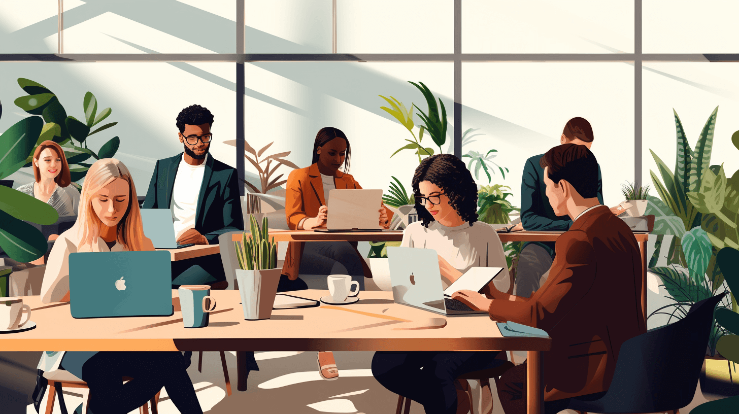 diverse employees in a collaborative workspace