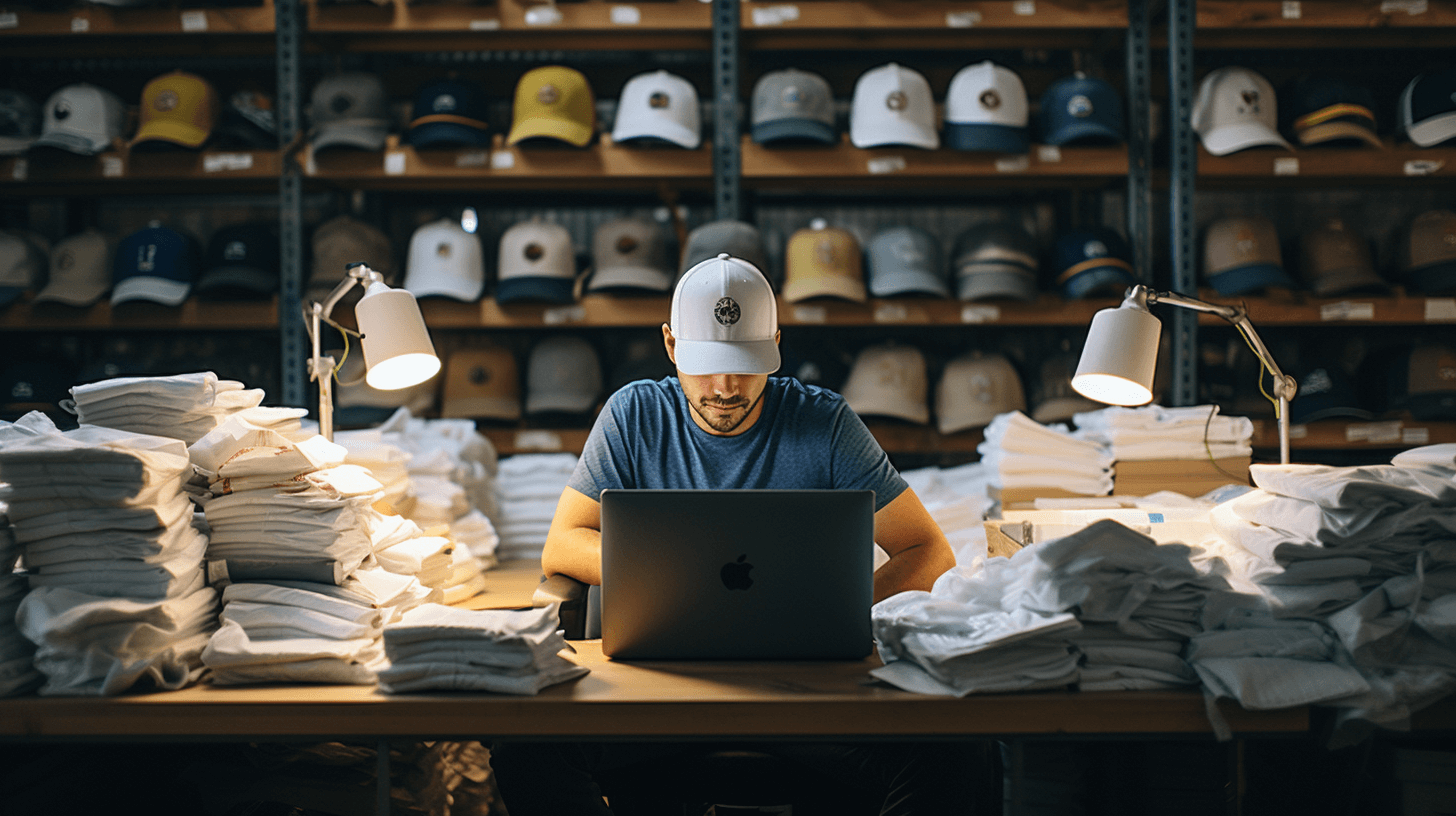an ecommerce business owner managing/surrounded by inventory