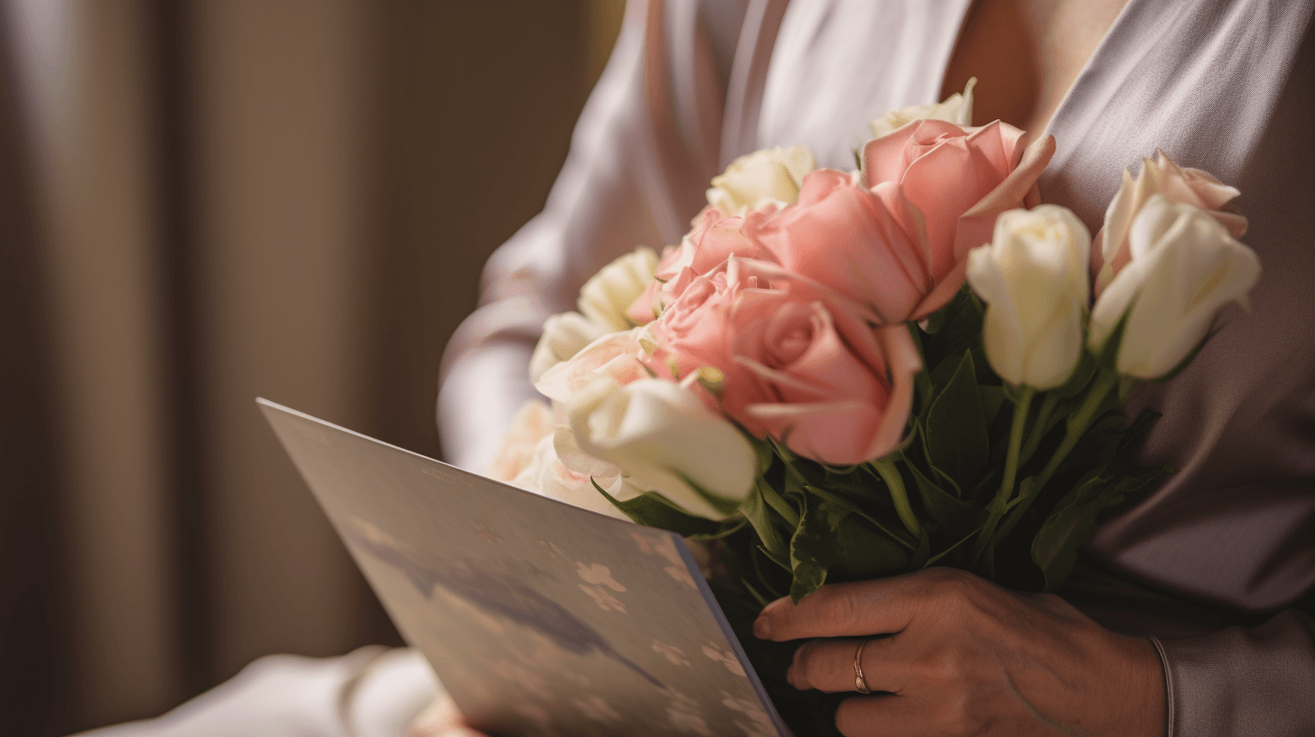 Mother holding a card