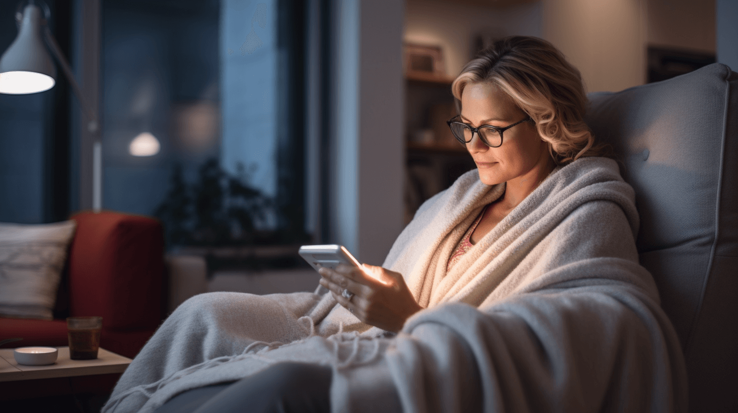 Mother reading e-reader