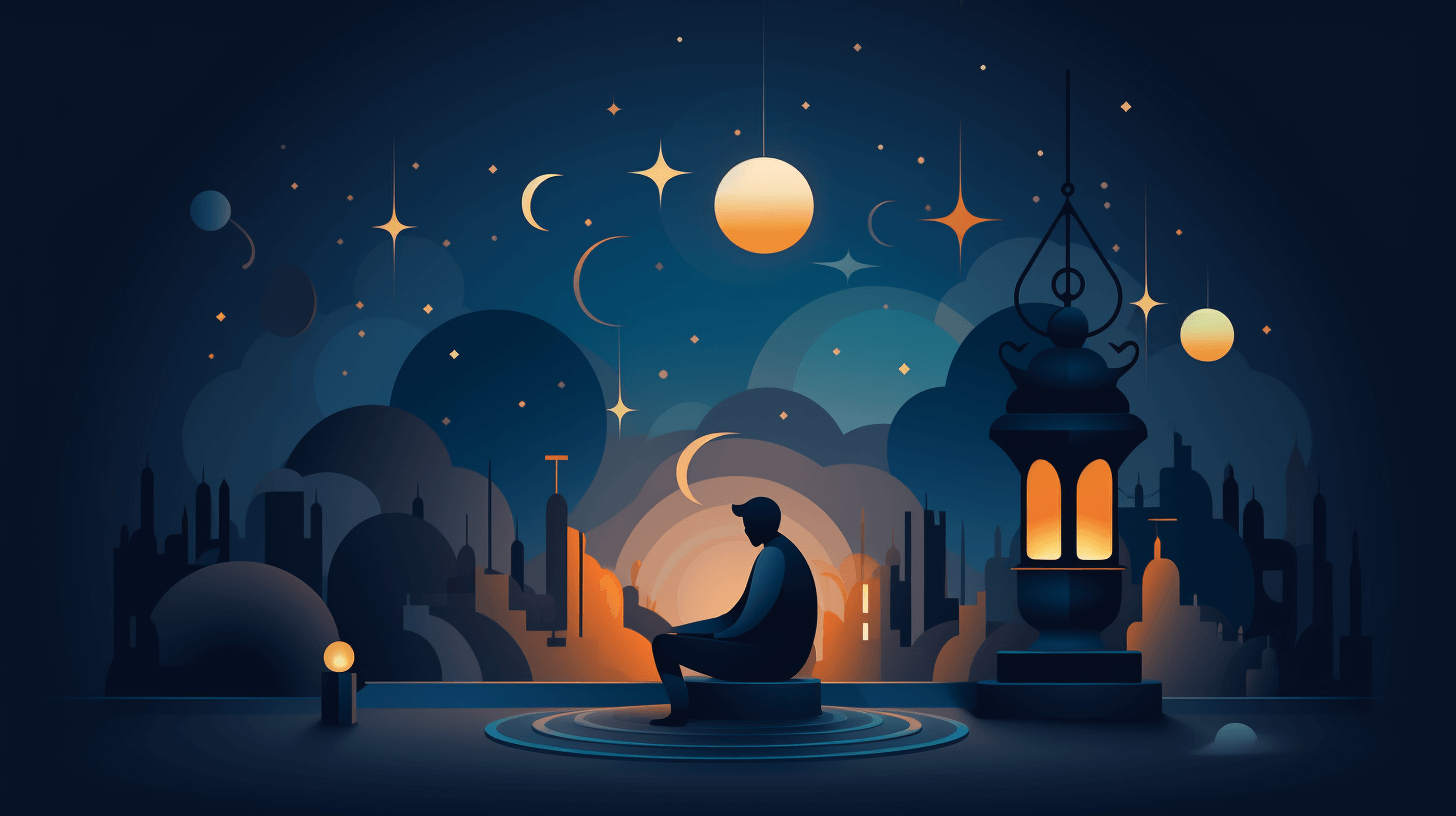 a fusion of Ramadan symbols with modern marketing elements