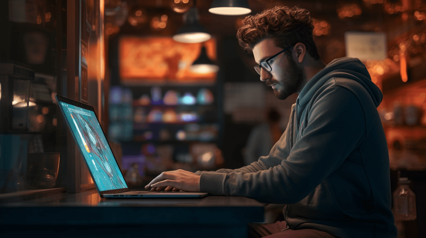 an ecommerce business owner working on a computer with other tablets and devices nearby
