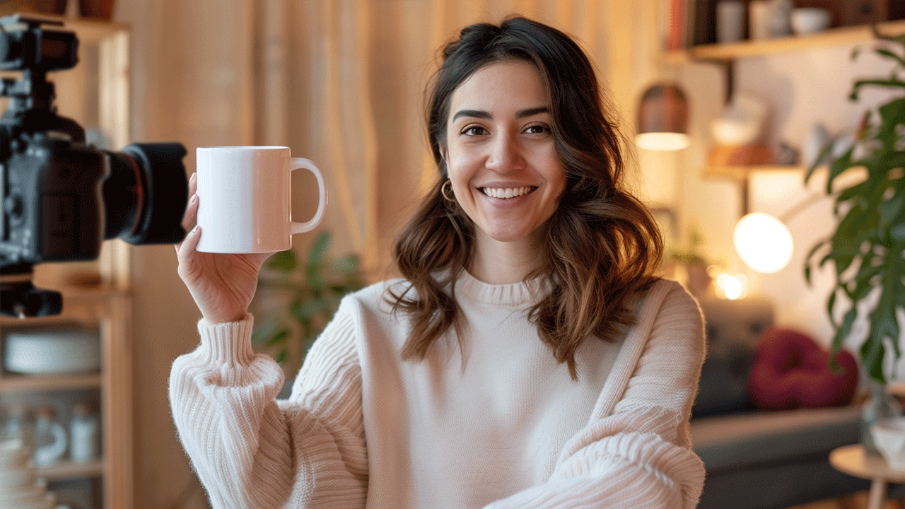 Influencer showcasing a mug