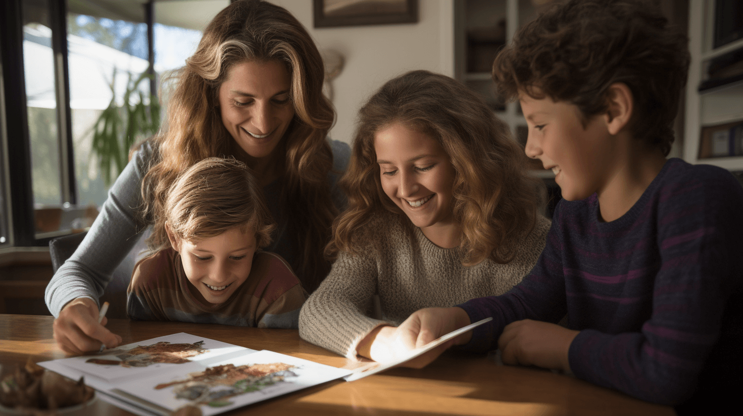 Family sharing greeting cards