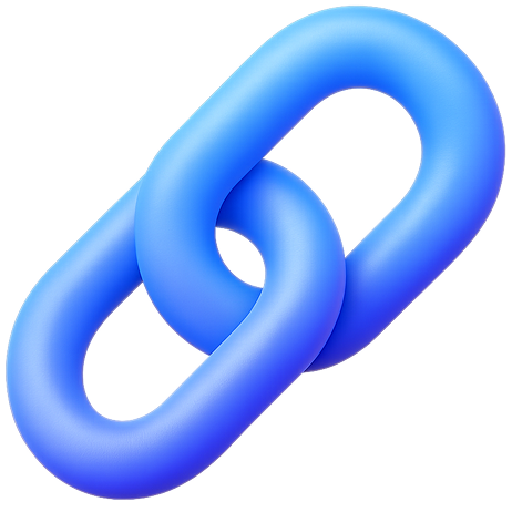 Two interlocking blue chain links on a white background, symbolizing connection or linkage.