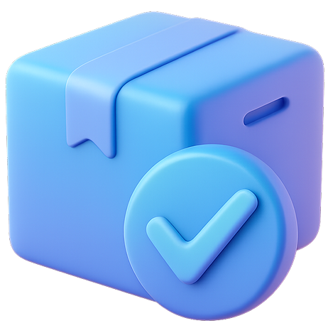 A blue 3D box with a slot on top and a checkmark symbol in front, indicating approval or completion.