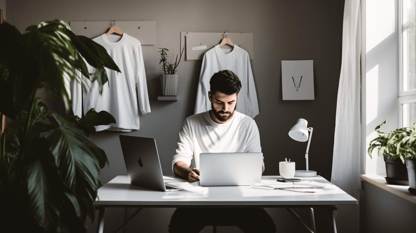 entrepreneur looking at a laptop with Amazon website