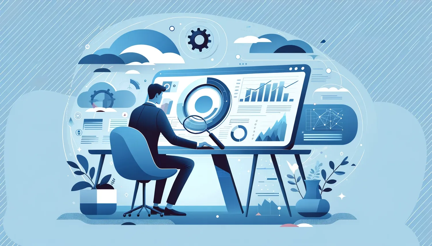 a businessperson analyzing data on a computer screen / an infographic showcasing top strategies for ecommerce analytics